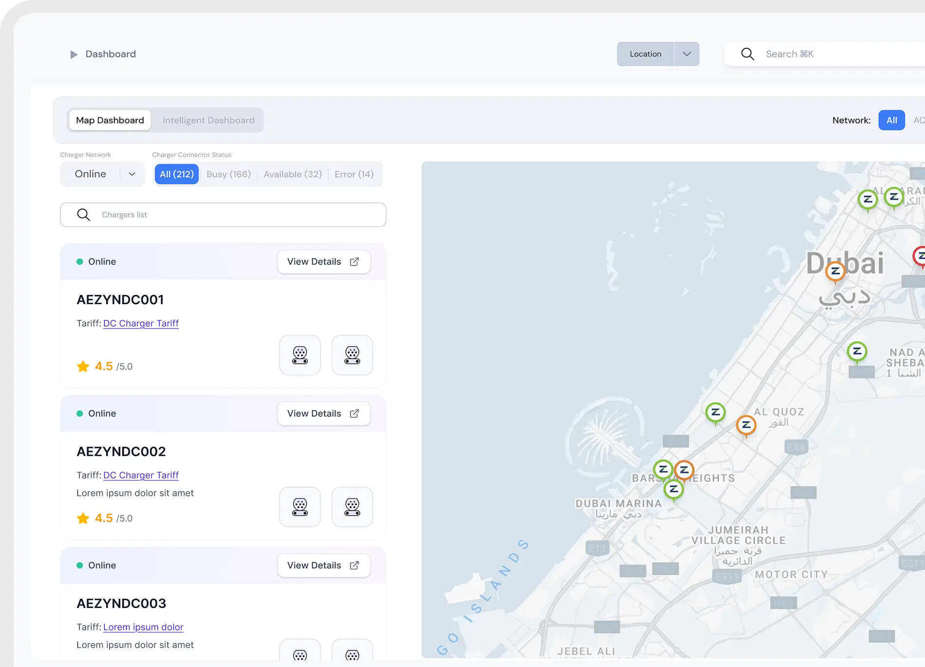 CPMS dashboard map showing charger locations and status.