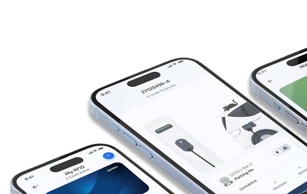 Zynetic native charging app displayed on mobile phones