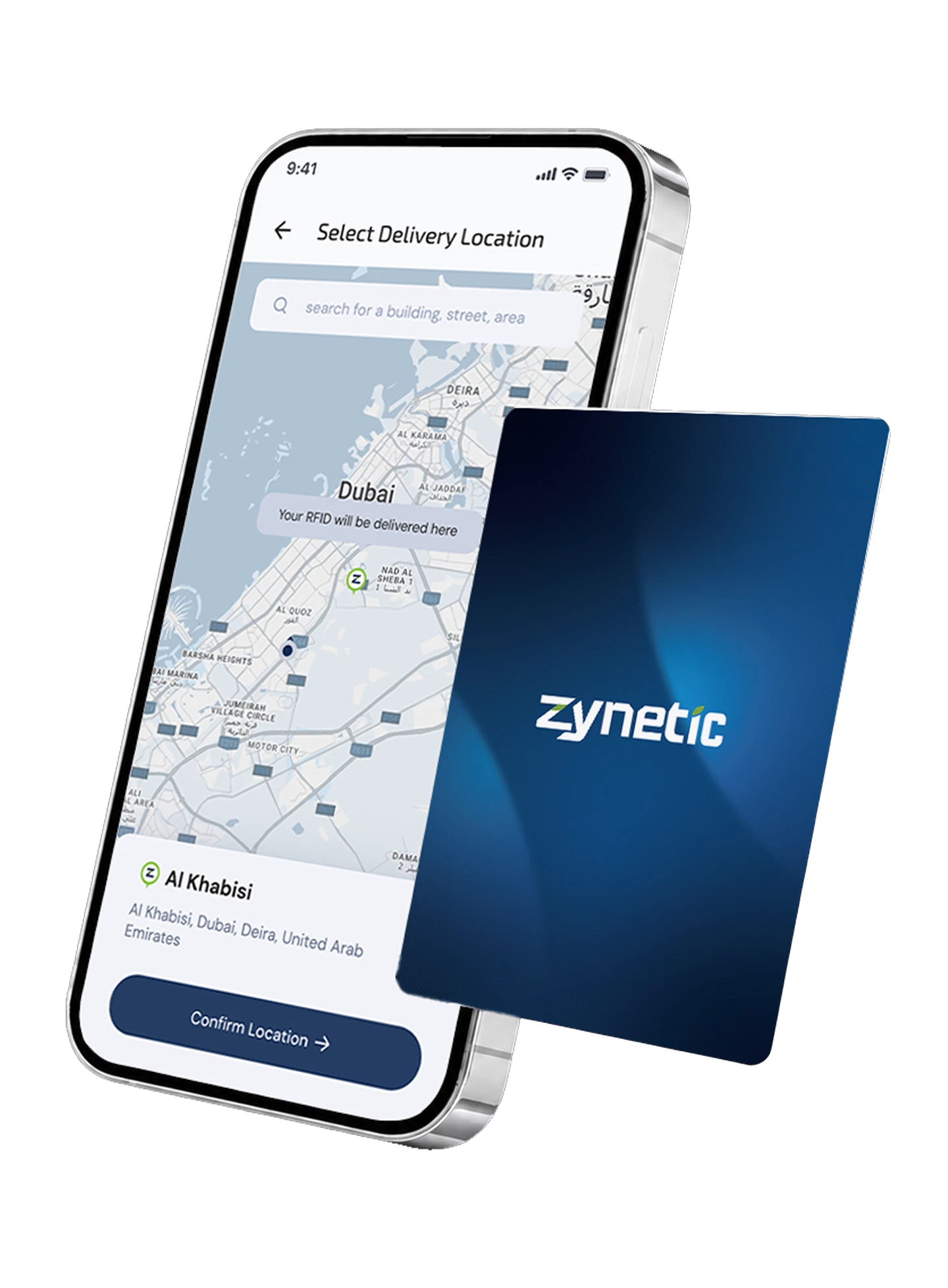 Zynetic User App RFID screen for ordering and managing tap-to-charge cards.