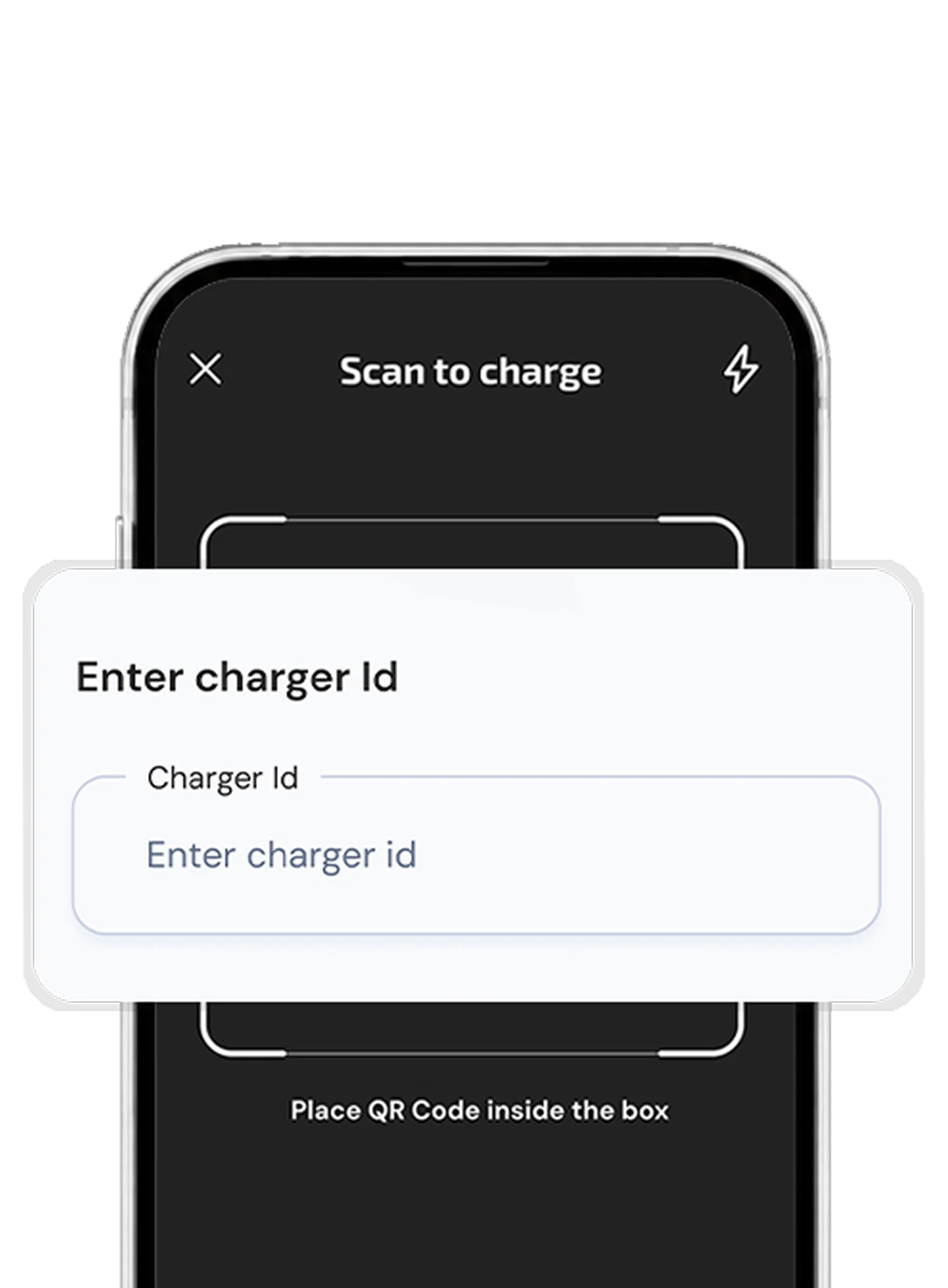 Zynetic User App scan-and-charge screen with a QR scanner to start a session.