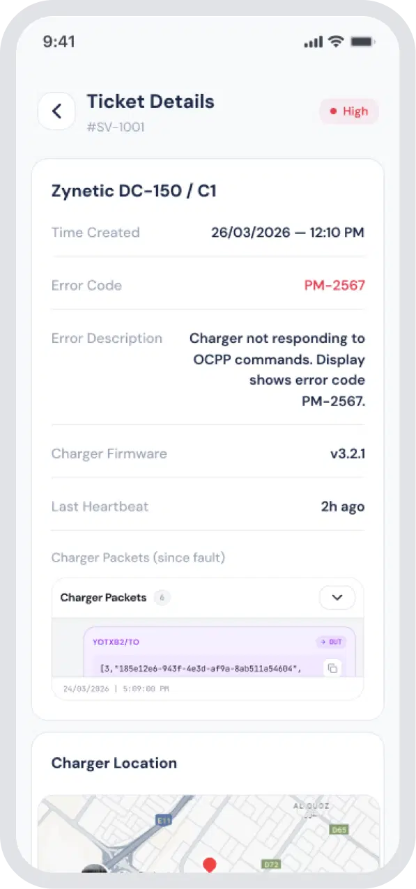 Operations App ticket details screen with job context.