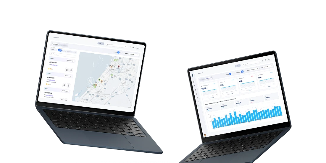 Zynetic CPMS dashboards displayed on two laptops